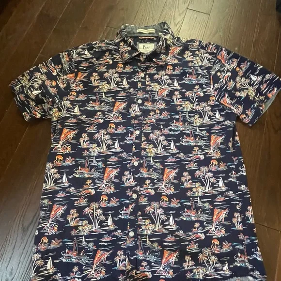 Navy Tropical Print Men's Shirt - Picture 10 of 12